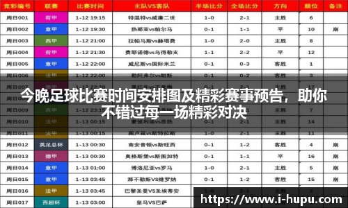 今晚足球比赛时间安排图及精彩赛事预告，助你不错过每一场精彩对决