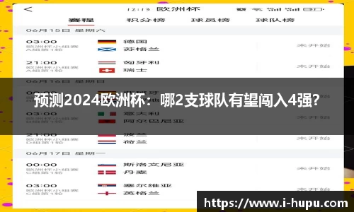 预测2024欧洲杯：哪2支球队有望闯入4强？